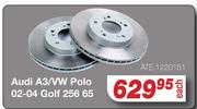 Ate Brake Discs For Audi A3/VW polo 02-04 Golf 256 65 ATE.1220151-Each