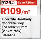 Eco Floor Tile Hardbody Concrete Grey 600 x 600mm (2.52 Sqm/Box) 81474451-Per Sqm