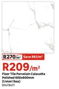 Floor Tile Porcelain Calacatta Polished 600 x 600mm (1.44 Sqm/Box) 81479471-Per Sqm