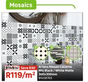 Artens Mosaic Locarno Mix Black/White Matte 300 x 300mm 81458765-Per Sqm