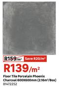Floor Tile Porcelain Phoenix Charcoal 600 x 600mm (2.16 Sqm/Box) 81472252-Per Sqm