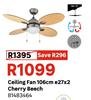 Ceiling Fan 106cm E27 x 2 Cherry Beech 81483464