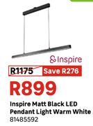 Inspire Matt Black LED Pendant Light Warm White 81485592