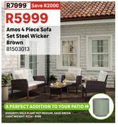 Amos 4 Piece Sofa Set Steel Wicker Brown 81503013