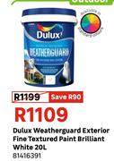 Dulux Weather Guard Exterior Fine Textured Paint (Brilliant White) 81416391-20Ltr