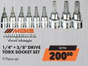 Midas Professional 1/4" + 3/8" Drive TORX Socket Set (9 Piece Set) SK9M