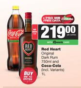 Red Heart Original Dark Rum 750ml & Coca Cola (Incl Variants) 1Ltr-For Both Per Combo