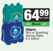 Valpre Still Or Sparkling Spring Water-6 x 500ml Per Pack