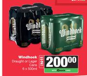 Windhoek Draught Or Lager Cans-For 2 x 6 x 500ml