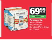 Rekorderlig Alcohol Free 0% Premium Swedish Perry Cider-For 4 x 330ml