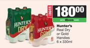 Hunter's Real Dry Or Gold Handies-For 2 x 6 x 330ml