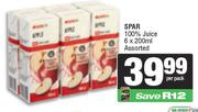 Spar 100% Juice Assorted-6 x 200ml