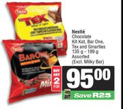 Nestle Chocolate Kitkat,Bar one,Tex & Smarties Assorted-For 2 x 135g-189g