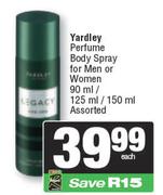 Yardley Perfume Body Spray For Men Or Women Assorted-90ml/125ml/150ml