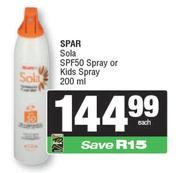Spar Sola SPF50 Spray Or Kids Spray-200ml