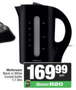 Mellerware Black Or White Corded Kettle 1.7L