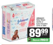 Johnson's Baby Wipes Gentle Or Extra Sensitive-224s Or 288s Per Pack