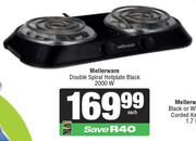 Mellerware Double Spiral Hotplate Black 2000W