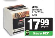 Spar Serviettes 1 Ply White-100s Per Pack