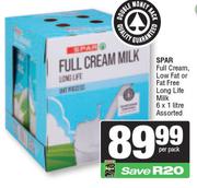 Spar Full Cream Low Fat Or Fat Free Long Life Milk Assorted-6 x 1L