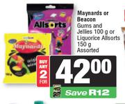 Maynards Or Beacon Gums & Jellies 100g Or Liquorice Allsorts 150g-For 2