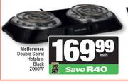 Mellerware Double Spiral Hotplate Black 2000W