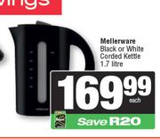 Mellerware Black Or White Corded Kettle 1.7L