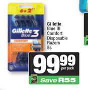 Gillette Blue III Comfort Disposable Razors-8s Per Pack