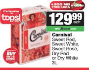 Carnival Sweet Red, White, Rose, Dry Red Or Dry White-3L Each