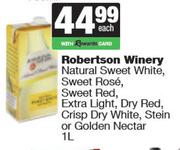 Robertson Winery NL Sweet White,Rose,Red,Extra Light,Dry Red,Crisp Dry White,Golden Nectar-1L EA