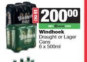 Windhoek Draught Or Lager Cans-For 2 x 6 x 500ml