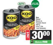 Koo Baked Beans In Tomato Sauce (Excl Lite & Variants)-For 2 x 400g