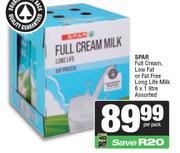 Spar Full Cream, Low Fat or Fat free Long Life Milk-6 x 1Ltr Per Pack