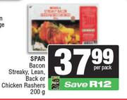 Spar Bacon Streaky, Lean, Back Or Chicken Rashers-200g Per Pack