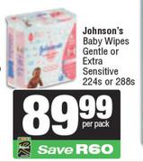 Johnson's Baby Wipes Gentle Or Extra Sensitive-224s Or 288s Per Pack