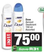 Dove Aerosol Deodorant Assorted-For 2 x 150ml
