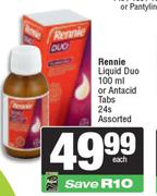 Rennie Liquid Duo 100ml Or Antacid Tabs 24s Assorted