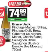 Bruce Jack Pino Malbec,Shiraz,Daily Brew,Cab Sauv,Merlot,Sauv,Blush Or Bumble Bee Moscato-750ml