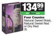 Four Cousins Natural Sweet Rose, Natural Sweet Red Or Dry Red-3L