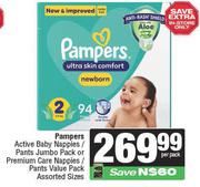 Pampers Active Baby Nappies/ Pants Jumbo Pack Or Premium Care Nappies/Pants Value Pack-Per Pack