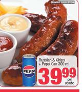 Russian & Chips + Pepsi Can 300ml-Per Combo