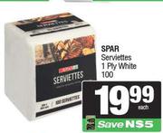 Spar Serviettes 1 Ply (White)-100's Pack