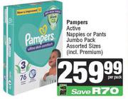 Pampers Active Nappies or Pants Jumbo Pack (Assorted Sizes)-Per Pack