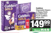 Cuddlers Disposable Diapers Or Nappy Pants (Assorted Sizes) Plus Cuddlers Wipes 80's-For All