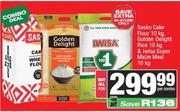 Sasko Cake Flour 10kg, Golden Delight Rice 10kg & Iwisa Super Maize Meal 10kg-For All