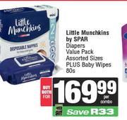 Little Munchkins By Spar Diapers Value Pack (Assorted Sizes) Plus Baby Wipes 80s-For Both