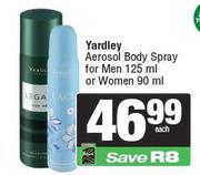 Yardley Aerosol Body Spray For Men 125ml Or Women 90ml-Each 