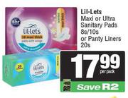 Lil-Lets Maxi Or Ultra Sanitary Pads 8s/10s Or Panty Liners 20s-Per Pack