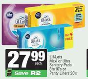Lil-Lets Maxi Or Ultra Sanitary Pads 8s/10s Or Pantyliners 20s