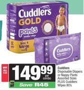 Cuddlers Disposable Diapers Or Nappy Pants Assorted Sizes Plus Cuddlers Wipes 80's